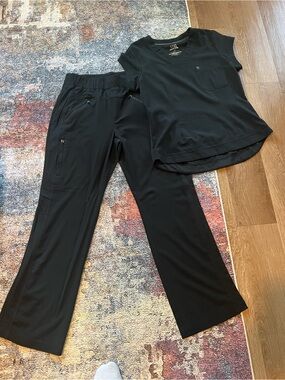 White Cross black Women’s Scrub set. Large bottom/ Med top